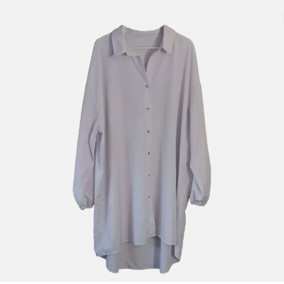 No Tag 4XL White‎ Button Up Long Sleeve Dress Polyester Spandex Collared F10 - Picture 1 of 9